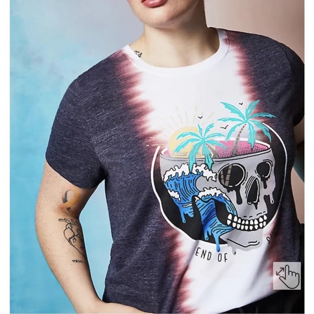 TORRID Love Sick Tie Dye Skull Island End of Summer Crew Neck Tee T-Shirt 0 L